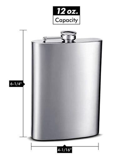 Plain 12oz Stainless Steel Hip Flask - No Personalization