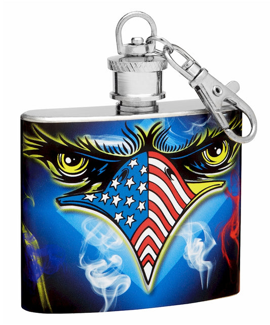 2oz Key Chain Flask with American Flag and Eagle