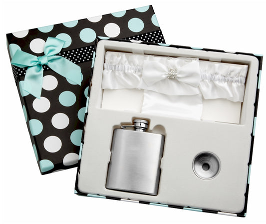 3oz White Garter Belt Flask in Gift Box, Free Personalization