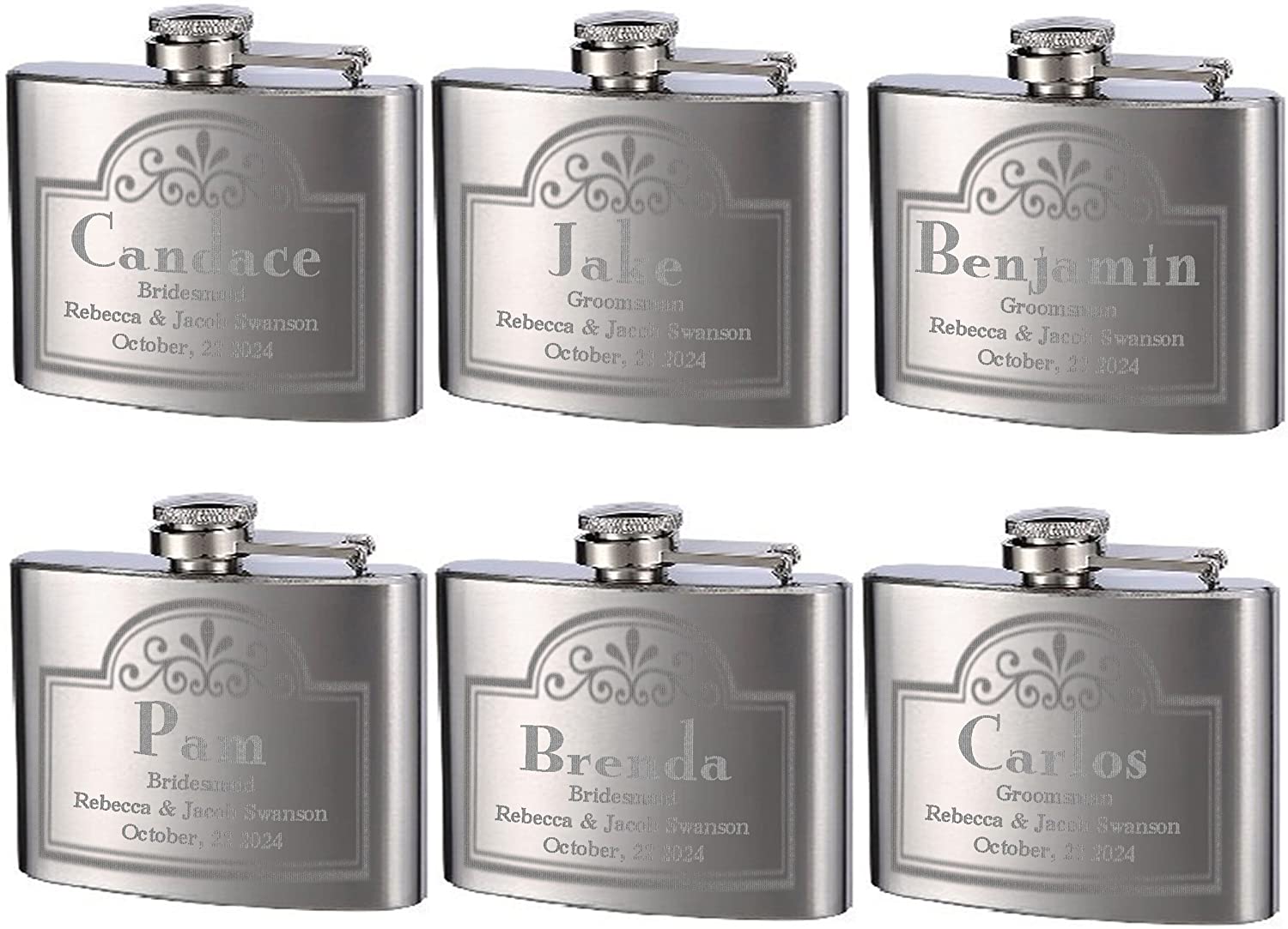 Custom Flasks 6PK 4oz Custom Engraved Stainless Steel Hip Flask – Flasks.com