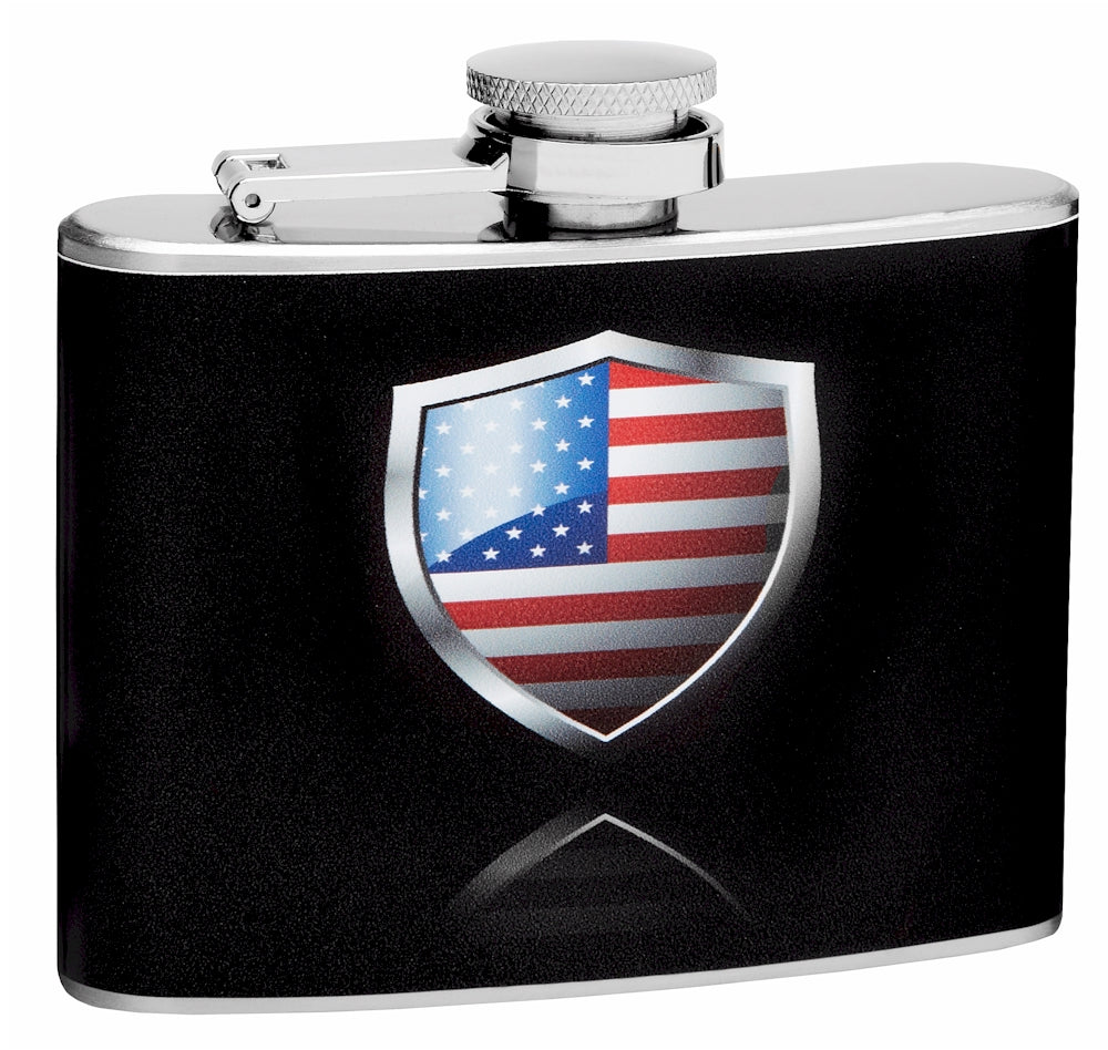 4oz American Flag in Shield Shape Hip Flask