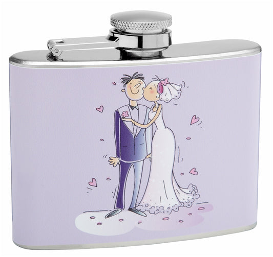 4oz Cartoon Bride and Groom Hip Flask