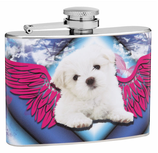 4oz Fluffy Puppy with Wings Hip Flask