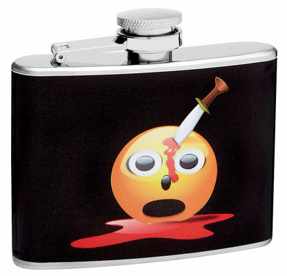 4oz Hip Flask with Happy Face Stabbed in the Forehead
