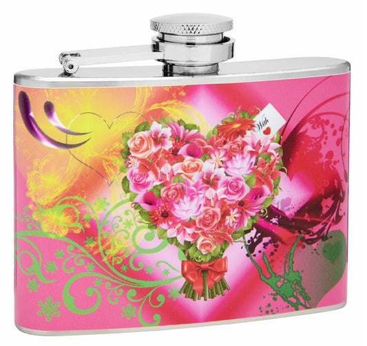4oz Hip Flask With Printed Bouquet of Flowers
