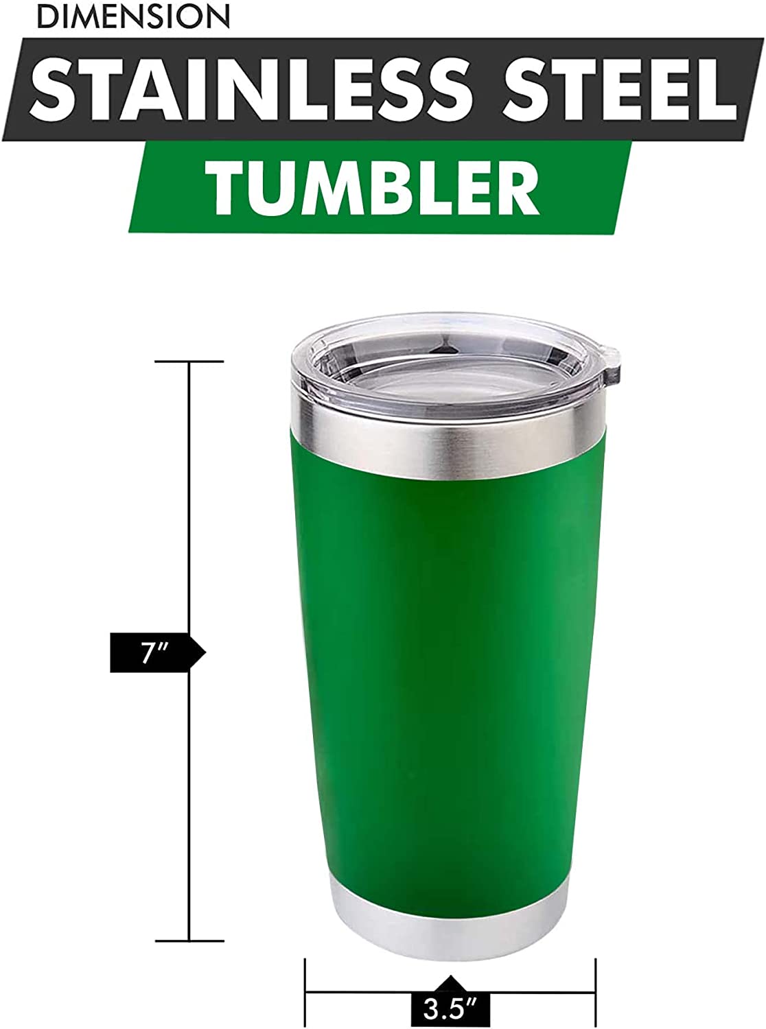 Personalized 20oz Double Wall Vacuum Tumbler with Lid - Available in Black, White, Red, Green, or Pink