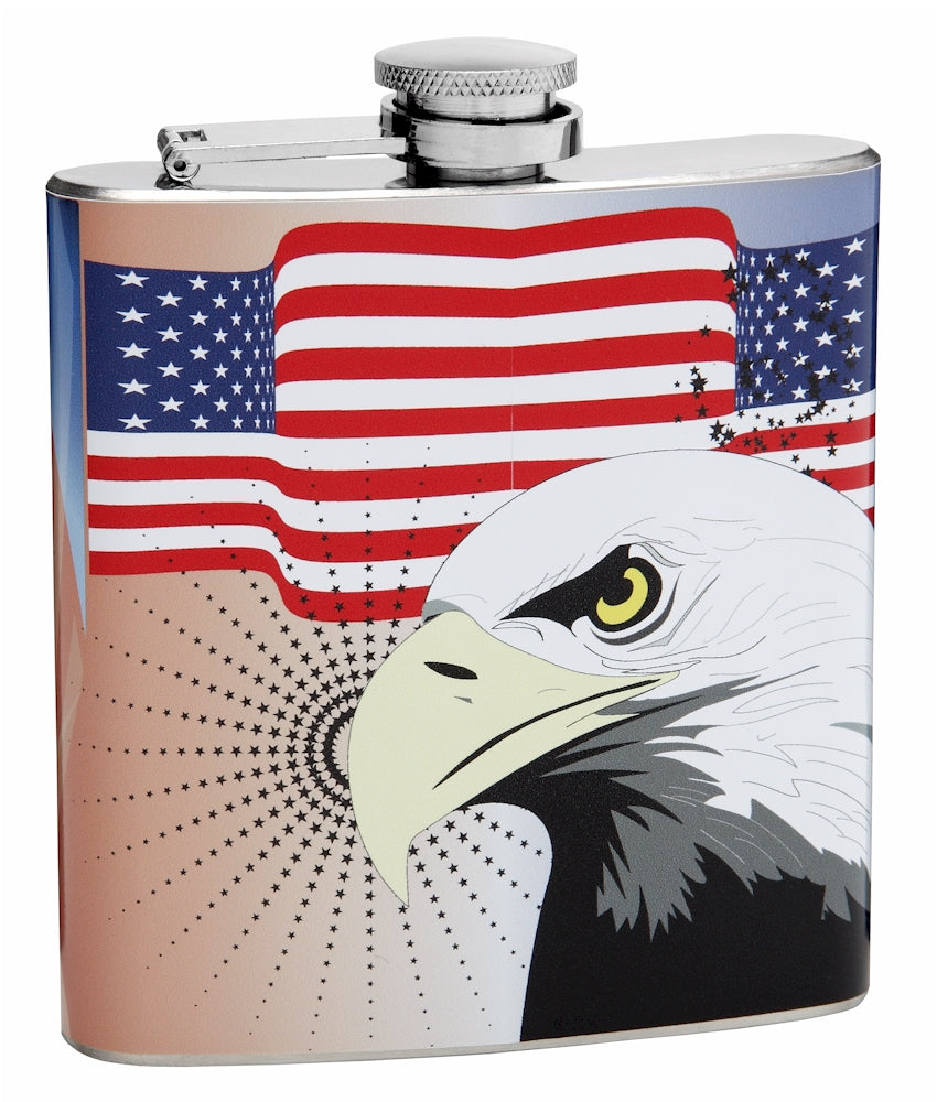 6oz American Flag Flask with Bald Eagle – Flasks.com