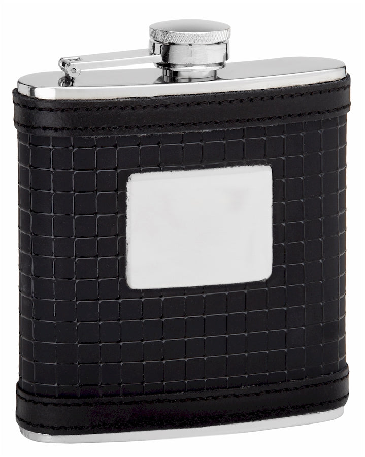 Patterned Flasks 6oz Black Leather Hip Flask with Sophisticated Pattern – Flasks.com