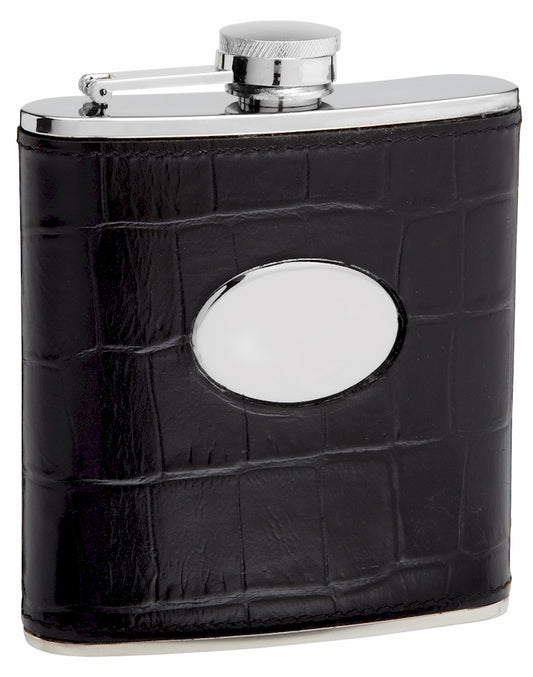 6oz Leather Hip Flask with Eel Skin Pattern