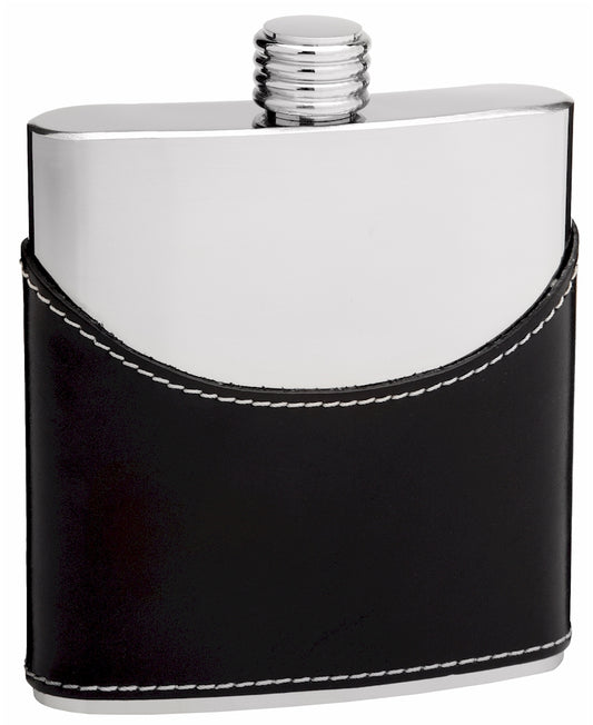 6oz Black Leather Flask with Mirror Finish