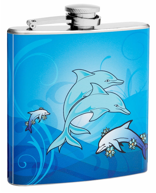 6oz Dolphins Playing Hip Flask