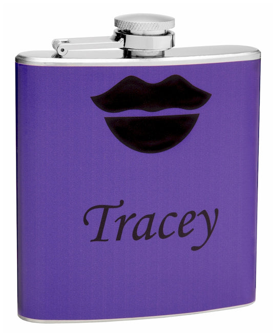 6oz Purple Wrapped Flask with Sexy Lips and Name Customization