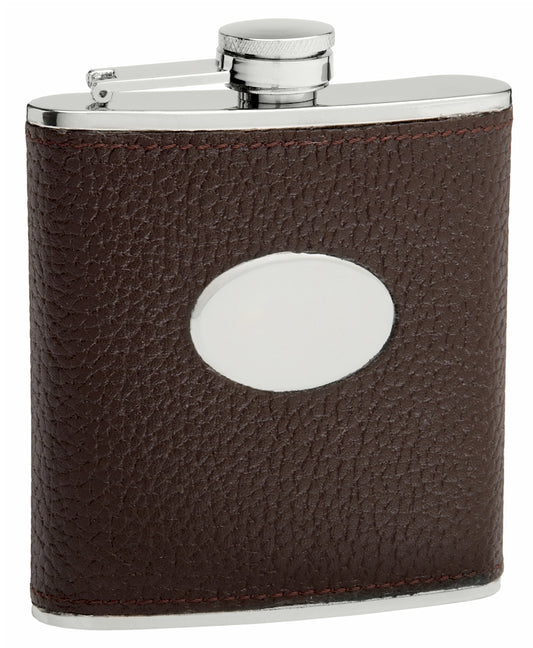 6oz Brown Textured Leather (Cow Hide) Hip Flask