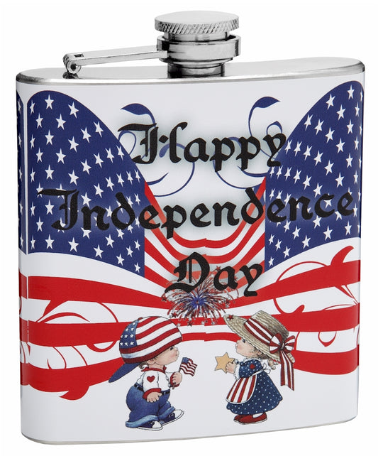 6oz Little Boy and Girl "Happy Independence Day" 4th of July Hip Flask