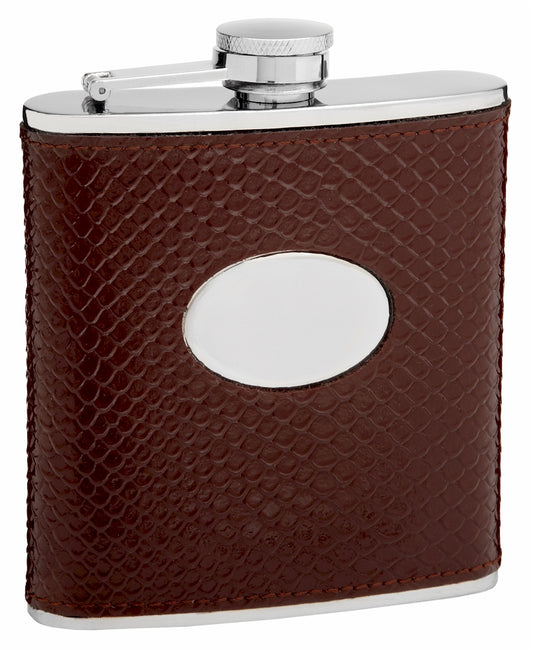 6oz Embossed Leather Flask with Snake Skin Pattern