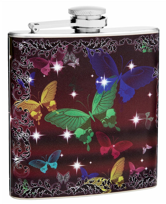6oz "Rainbow Butterflies" Hip Flask