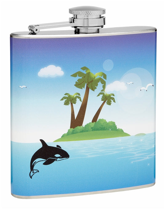 6oz Killer Whale and Tropical Island Hip Flask