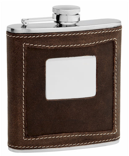 6oz 2 Tone Brown Distressed Leather Hip Flask