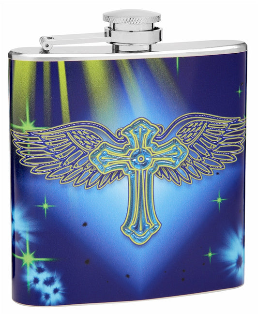 6oz Holy Cross with Wings Hip Flask
