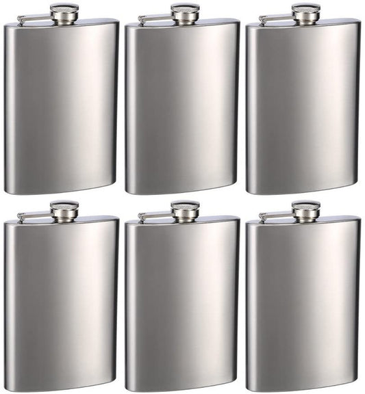 Engraved Top Shelf Flasks Premium Stainless Steel Hip Flasks, 8 oz, Set of 6