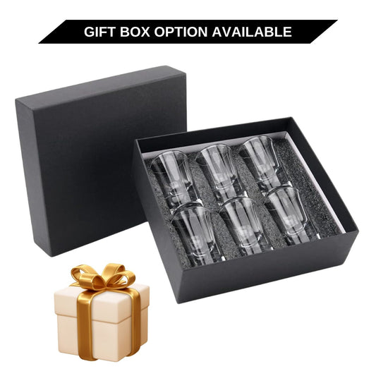 A gift box containing 6 shot glasses, perfect for group parties. Ideal as mementos for special events or as barware.