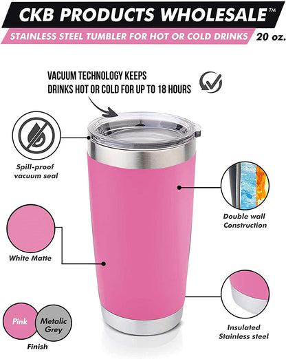 Personalized 20oz Double Wall Vacuum Tumbler with Lid - Available in Black, White, Red, Green, or Pink