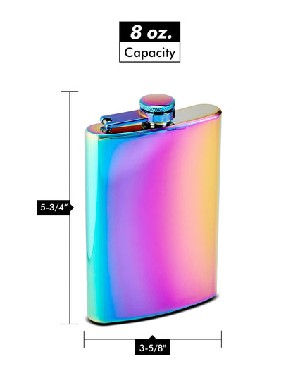 8oz Rainbow Colored Hip Flask