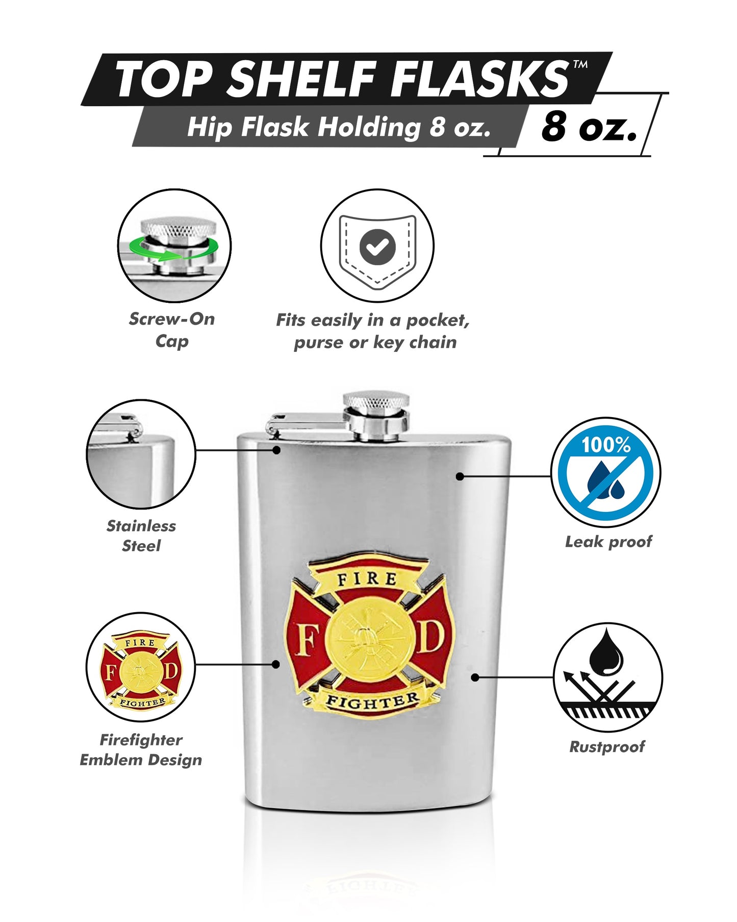 8oz Firefighter Logo Flask with Engraving