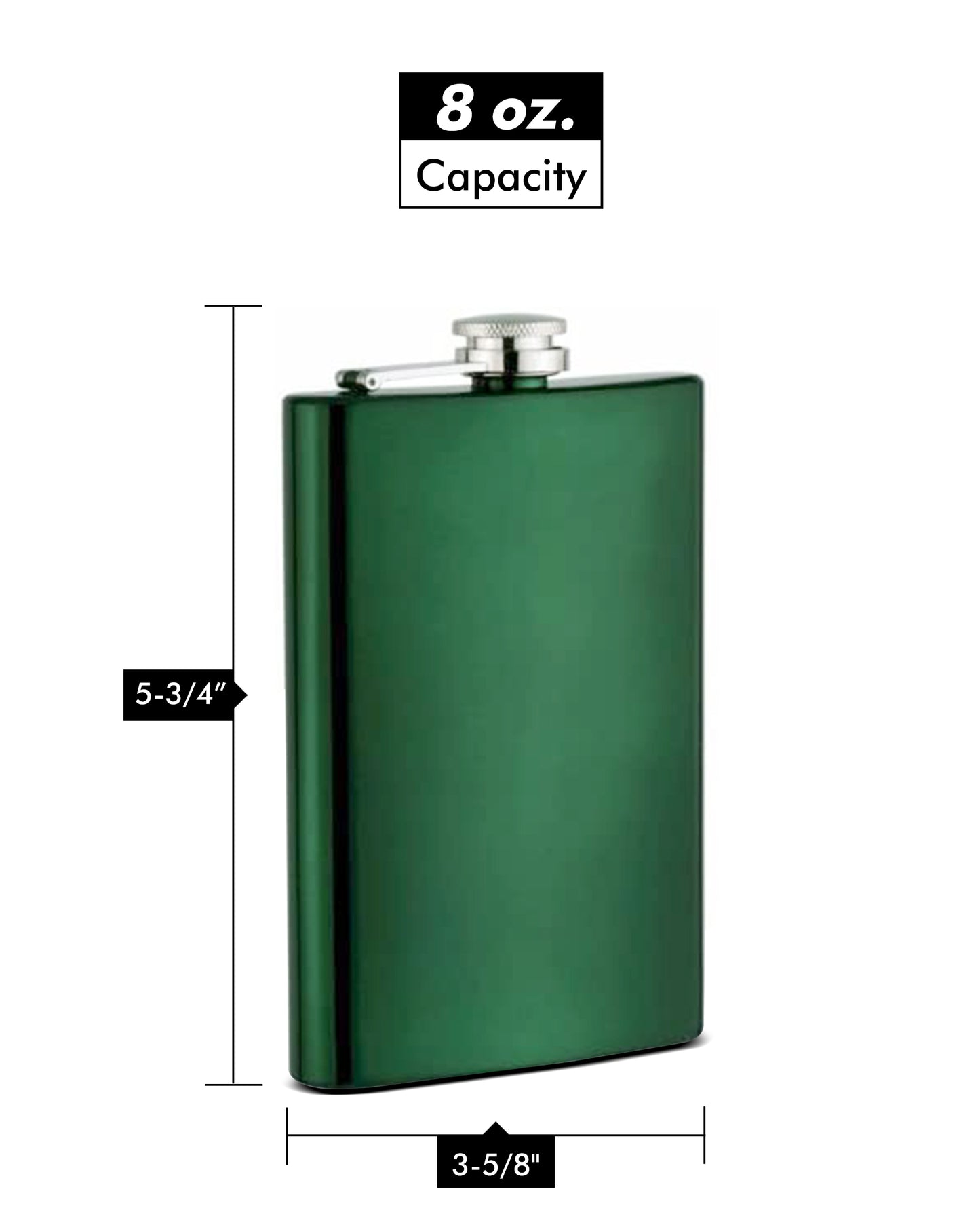 Green Powder Coated 8oz Painted Hip Flask Engraved