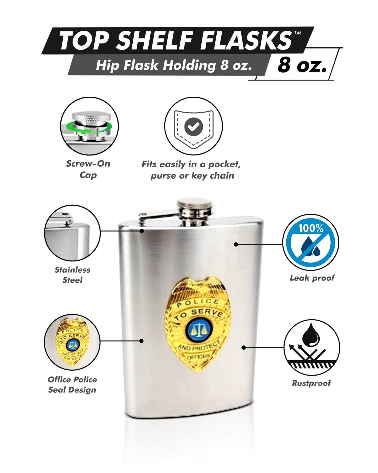 Engravable 8oz Official Police Hip Flask