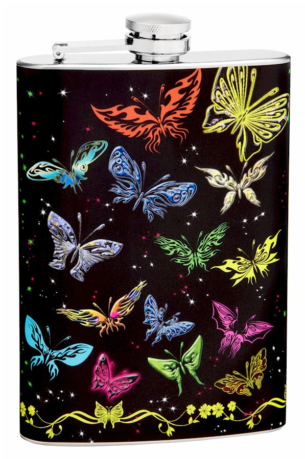 8oz Colorful Butterflies Hip Flask – Flasks.com