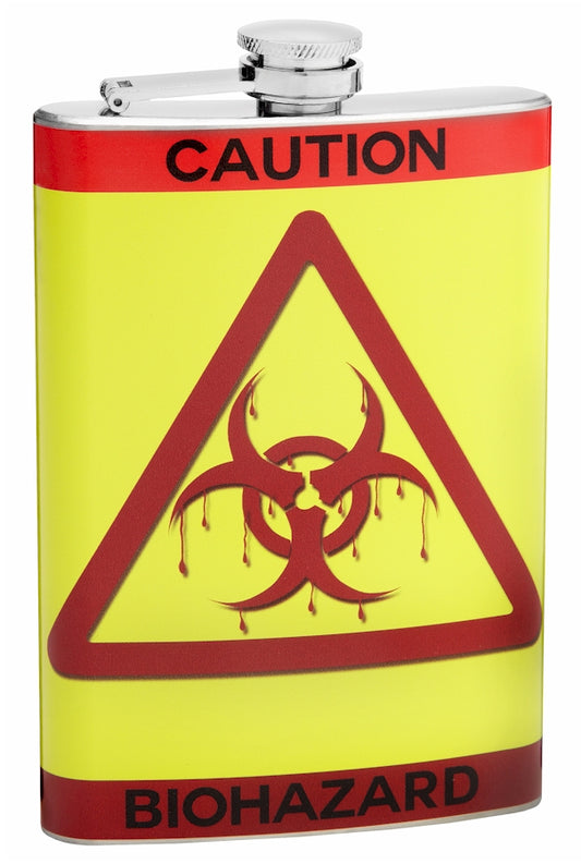 8oz Caution-Biohazard Hip Flask