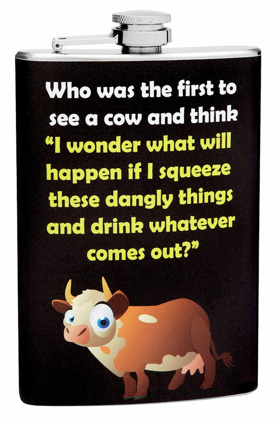 8oz Hip Flask with Funny Cow Joke