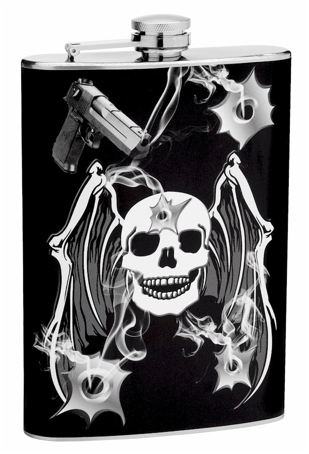 8oz Skull Flask with Bullet Holes – Flasks.com