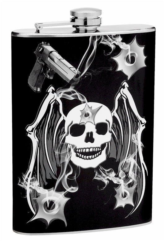 8oz Skull Flask with Bullet Holes