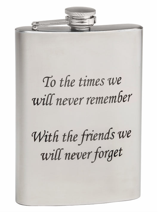 personalize this 8oz mirror-finish hip flask with any custom text or graphic.