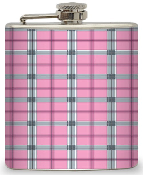 6oz Pink and Grey Plaid Flask