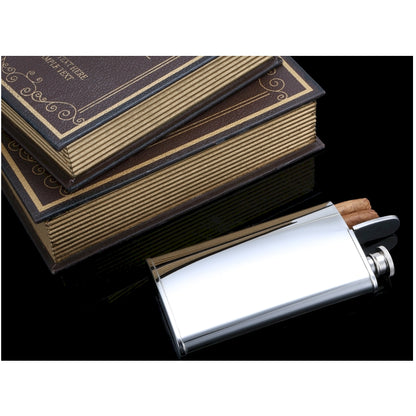 Cigar Case and Drinking Flask Combo - Stainless Steel Finish - Holds 2 Cigars and 4 oz. - Tested Leakproof - Gift Boxed and Engraved/Personalized