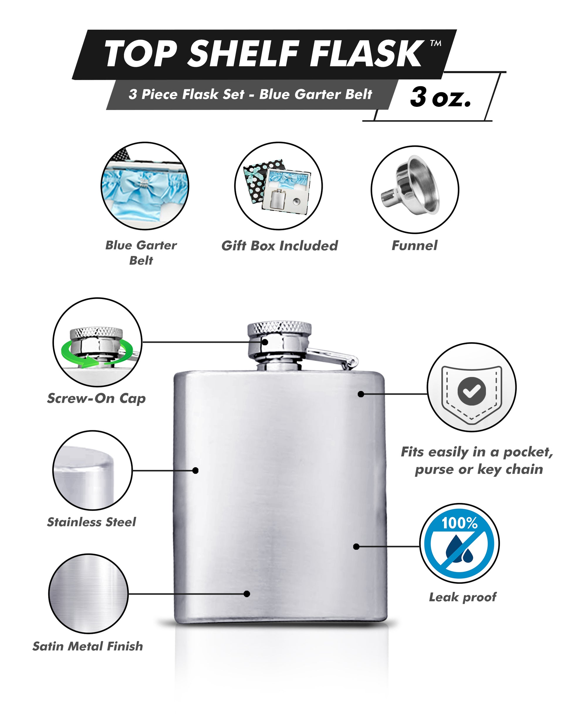 3oz Blue Garter Belt Flask with Free Engraving and Gift Box Flasks.com 3oz Blue Garter Belt Flask with Free Engraving and Gift Box Flasks.com