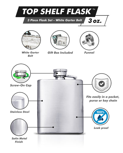 3oz White Garter Belt Flask in Gift Box, Free Personalization