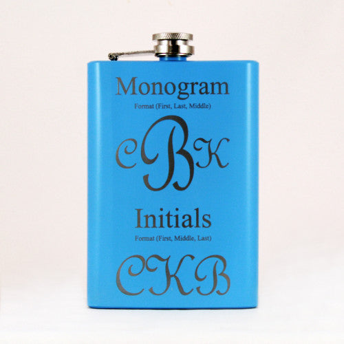 Baby Blue 8oz Painted Hip Flask Engraved