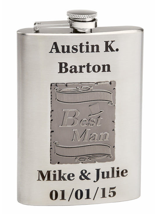 Wedding Flask for the Best Man with Metal Emblem