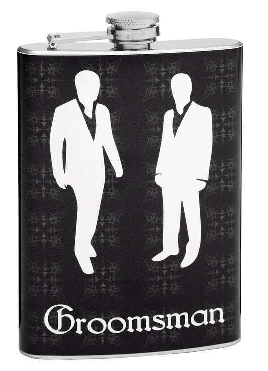 Groomsman Flask with White Outline Groomsmen