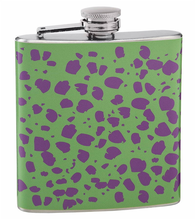 6oz Purple and Green Cheetah Skin Printed Hip Flask