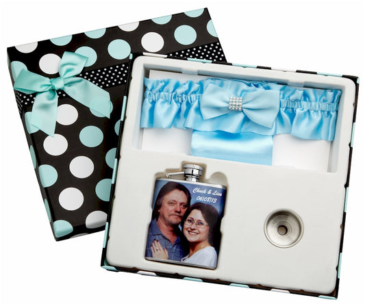 3oz Garter Belt Flask with Picture of the Bride and Groom