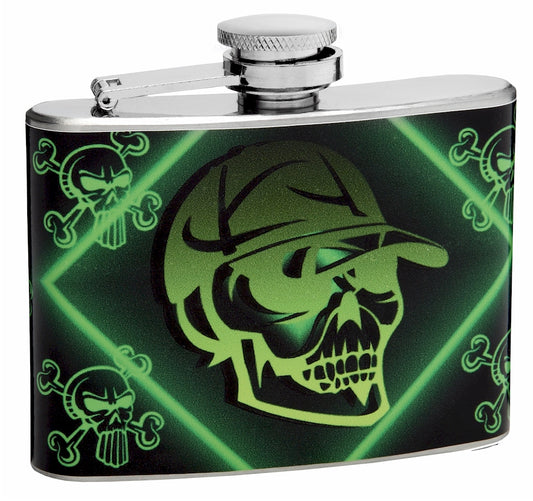 4oz "Mean Green" Skull and Crossbones Pocket Flask