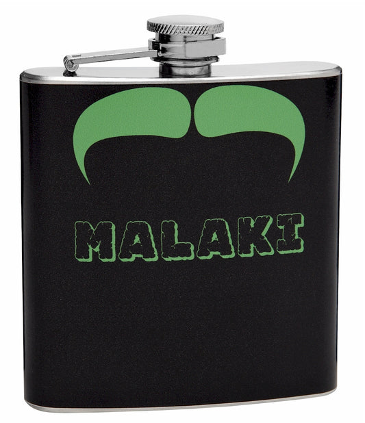 Green and Black 6oz Mustache Hip Flask