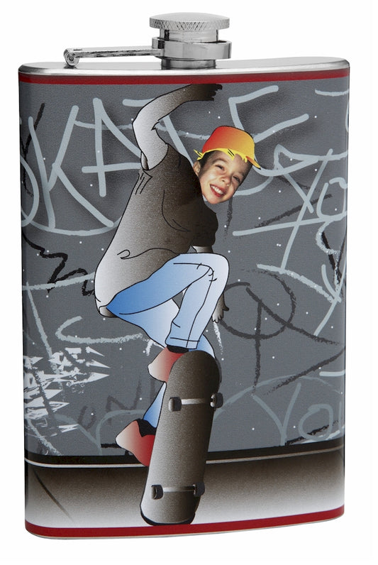 8oz Insert Your Own Picture Skateboard Flask
