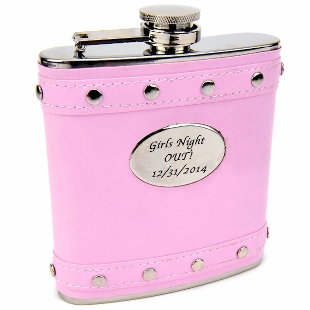 Pink Flask 6oz Pink Hip Flask with Studded Stainless Steel – Flasks.com