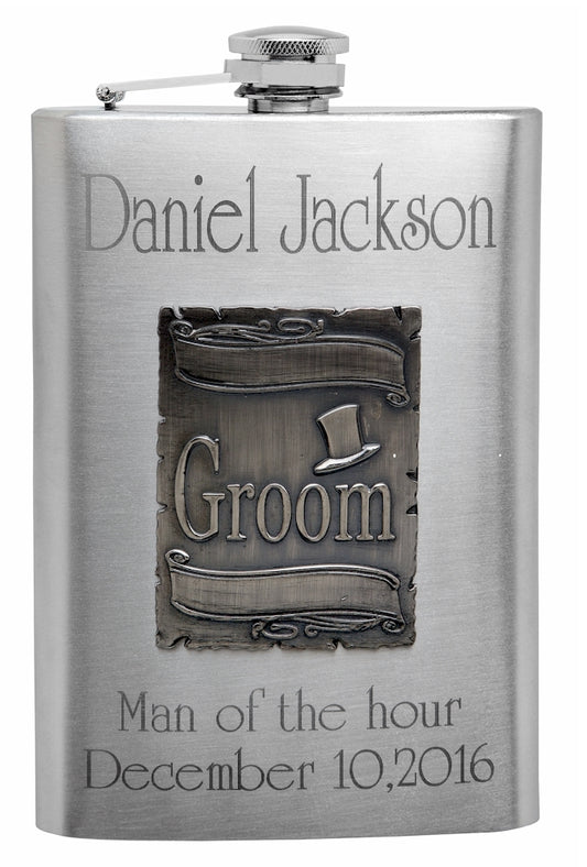 8oz Engraved Wedding Flask for the Groom